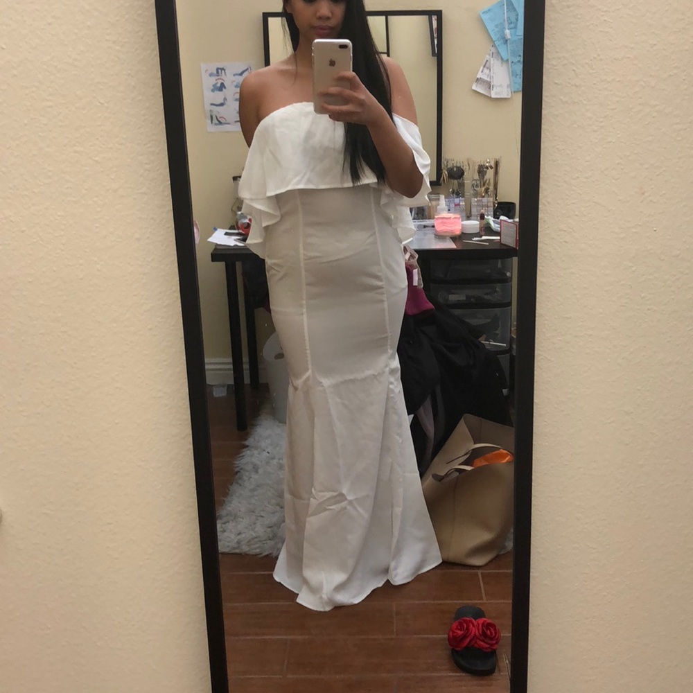 Abbie Off Shoulder Frill Fishtail Maxi Dress